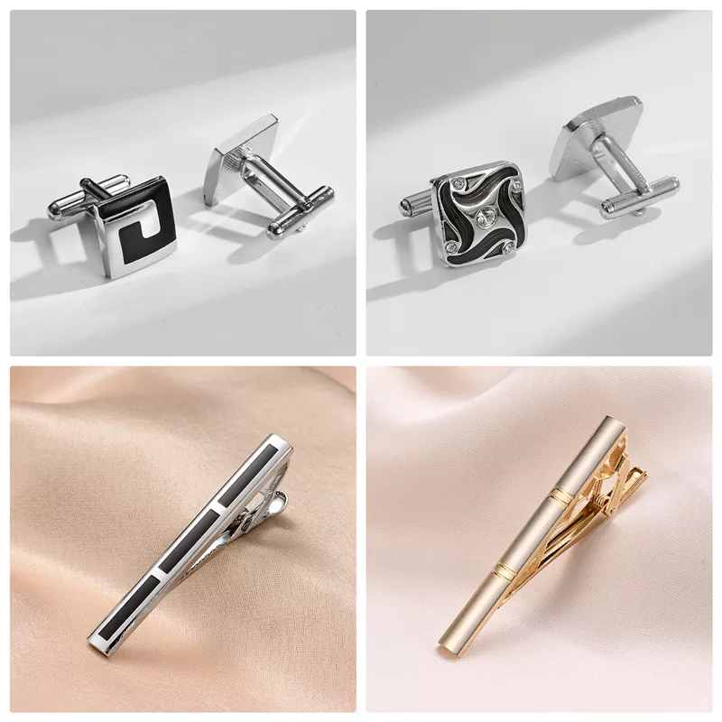 4 Sets Tie Clips And Cufflinks For Mens Wedding Guests Gifts Man Shirt Cufflink With Box Pisa Ties Men's Gift For Father Husband