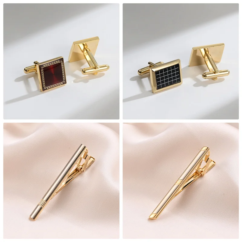 4 Sets Tie Clips And Cufflinks For Mens Wedding Guests Gifts Man Shirt Cufflink With Box Pisa Ties Men's Gift For Father Husband