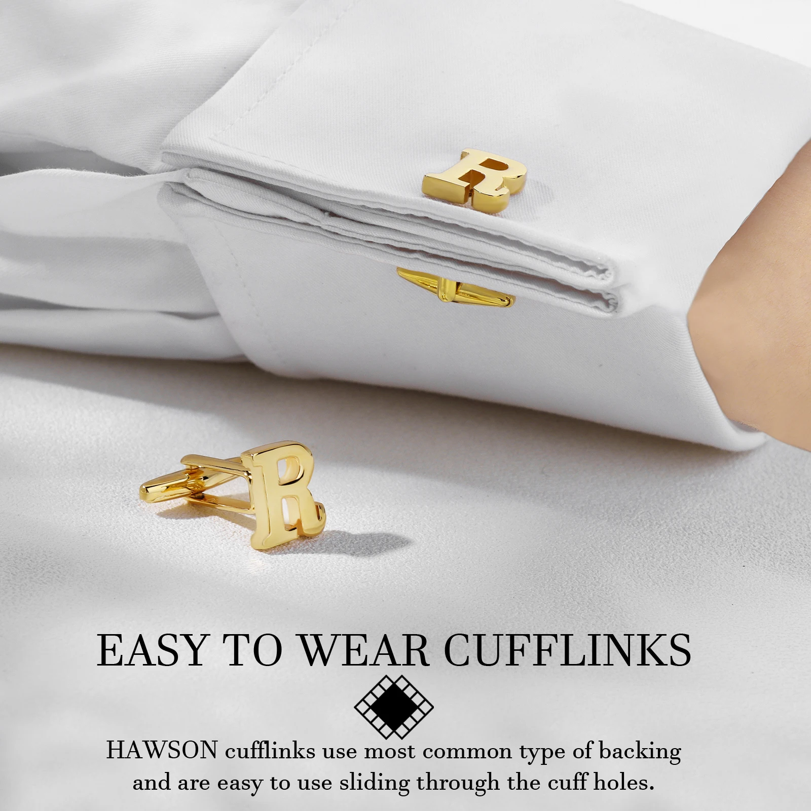 HAWSON Personalized Letter Cufflinks Tie Clips and Tie Buckle Set for Tie and French Cuffs or Dress Shirt ,Gift for him