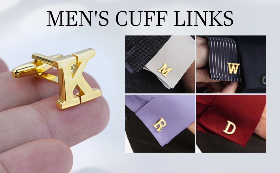 HAWSON Personalized Letter Cufflinks Tie Clips and Tie Buckle Set for Tie and French Cuffs or Dress Shirt ,Gift for him