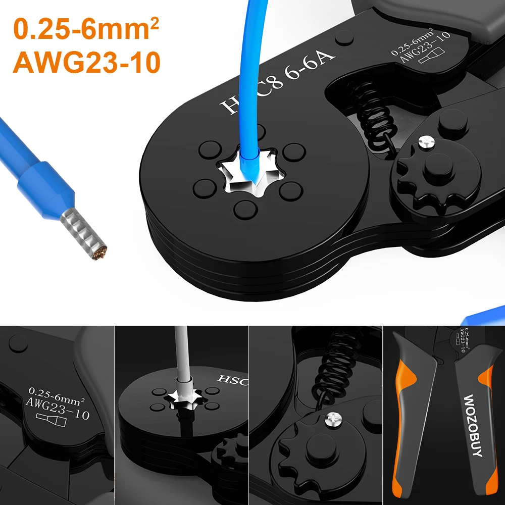 Tube Terminal Crimping Tools Ferrule Crimping Pliers HSC8 6-4 0.25-10mm² 23-7AWG 6-6 0.25-6mm² Electrician Clamp Sets Wire Tips