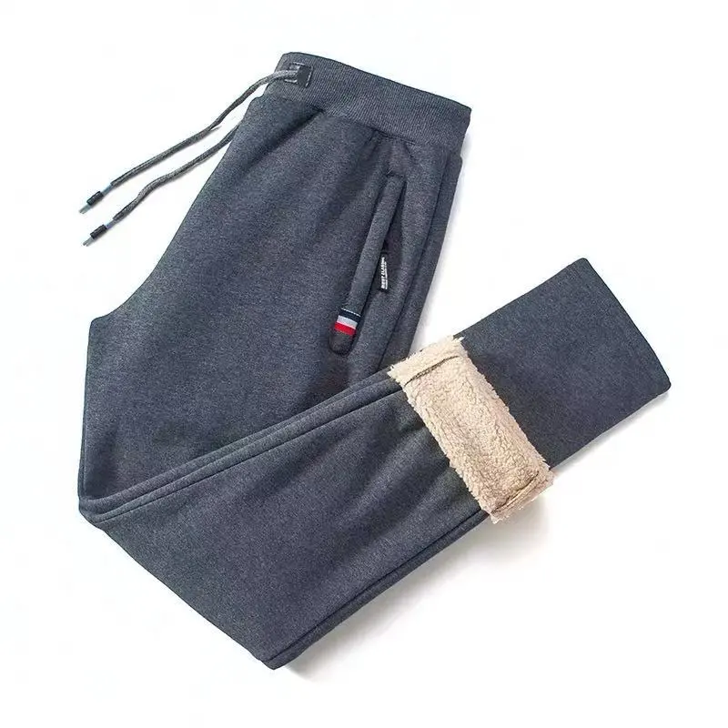 Winter Lambswool Warm Casual Pants Men's Fitness Jogging Sweatpants Male Solid Drawstring Bottoms Fleece Straight Trousers M-5Xl