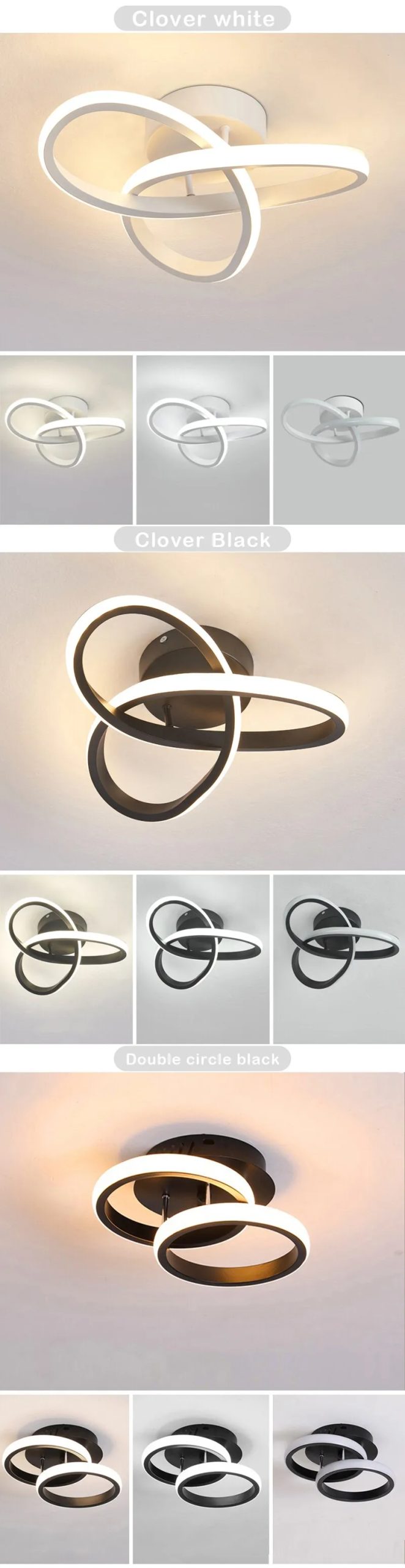 Household LED Chandelier Three Colors Lamp Modern Style Ceiling Lamp Bedroom Light Surface Installation AC 220V Dining Room Lamp