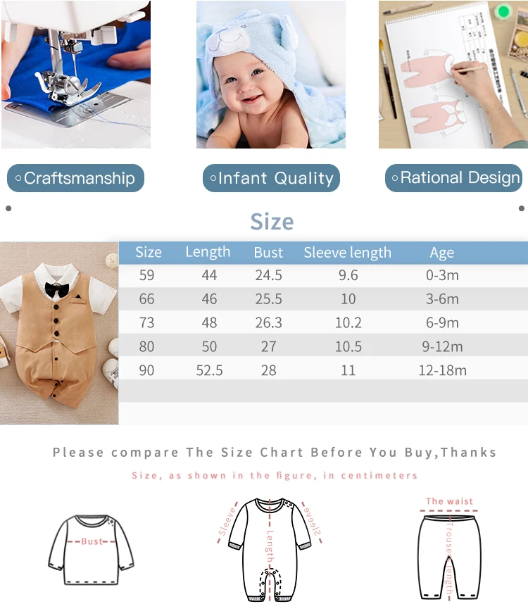 0-18 Baby Bodysuit Gentleman Style Handsome Formal Cotton Comfortable Soft Boys And Girls Summer Short Sleeved Newborn Clothes