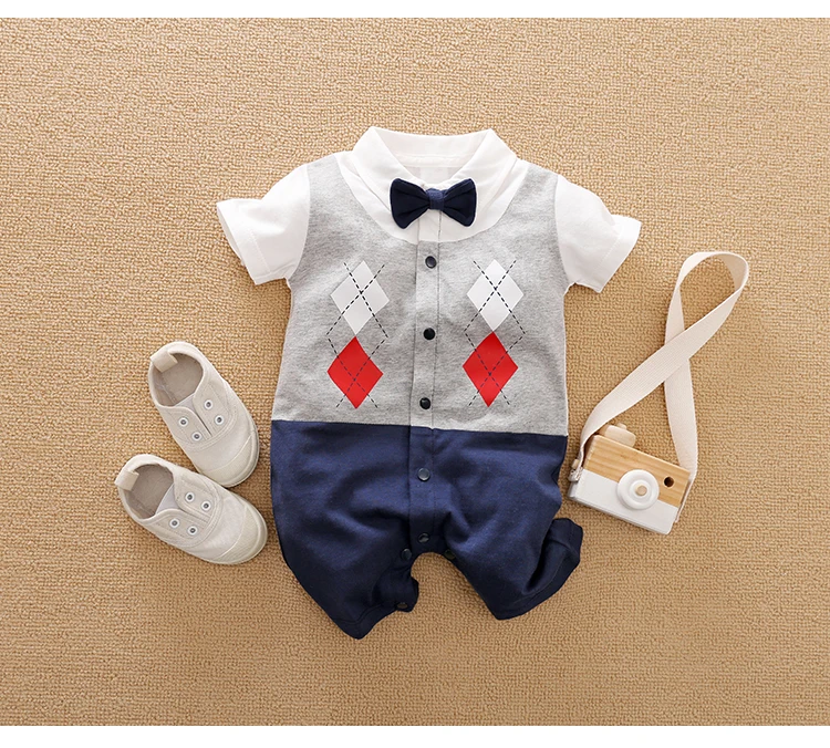 0-18 Baby Bodysuit Gentleman Style Handsome Formal Cotton Comfortable Soft Boys And Girls Summer Short Sleeved Newborn Clothes