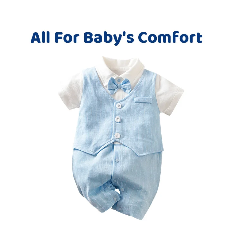 0-18 Baby Bodysuit Gentleman Style Handsome Formal Cotton Comfortable Soft Boys And Girls Summer Short Sleeved Newborn Clothes