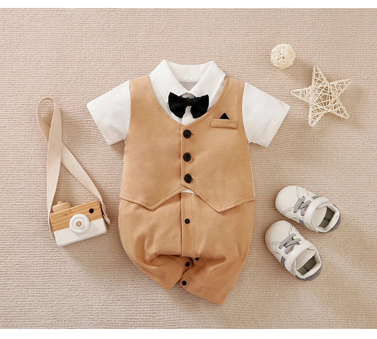 0-18 Baby Bodysuit Gentleman Style Handsome Formal Cotton Comfortable Soft Boys And Girls Summer Short Sleeved Newborn Clothes