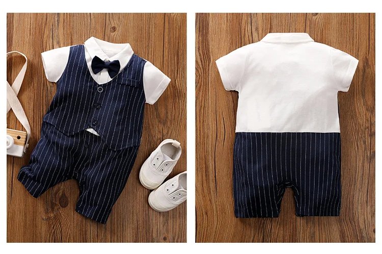 0-18 Baby Bodysuit Gentleman Style Handsome Formal Cotton Comfortable Soft Boys And Girls Summer Short Sleeved Newborn Clothes