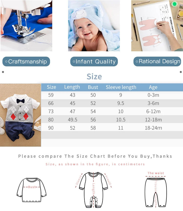 0-18 Baby Bodysuit Gentleman Style Handsome Formal Cotton Comfortable Soft Boys And Girls Summer Short Sleeved Newborn Clothes