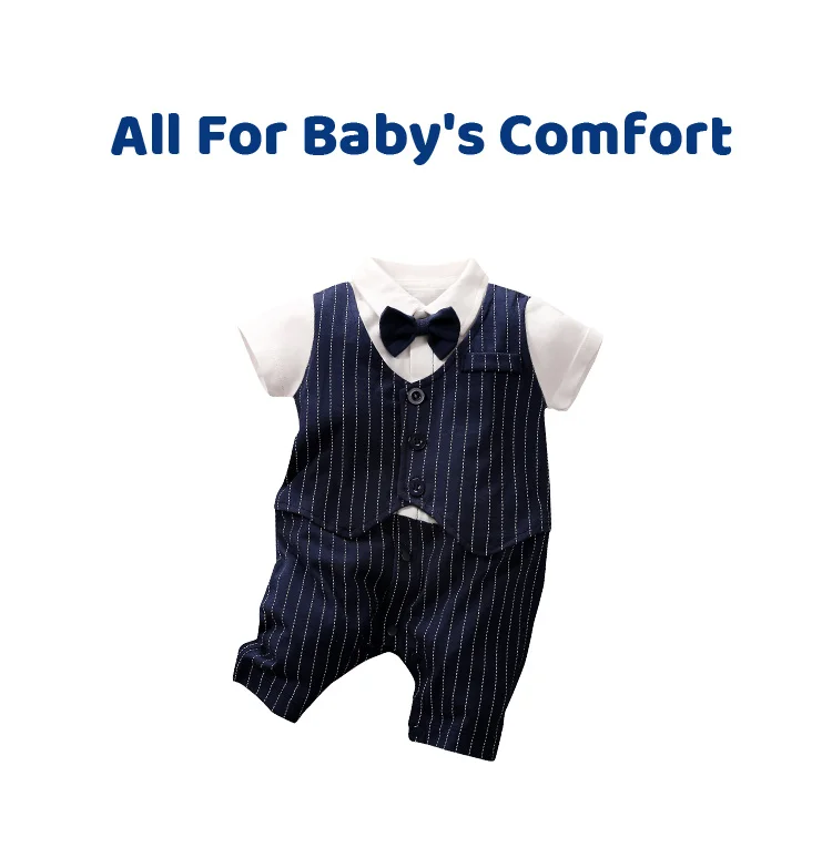 0-18 Baby Bodysuit Gentleman Style Handsome Formal Cotton Comfortable Soft Boys And Girls Summer Short Sleeved Newborn Clothes