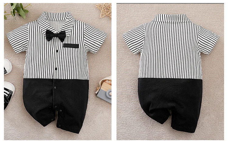 0-18 Baby Bodysuit Gentleman Style Handsome Formal Cotton Comfortable Soft Boys And Girls Summer Short Sleeved Newborn Clothes