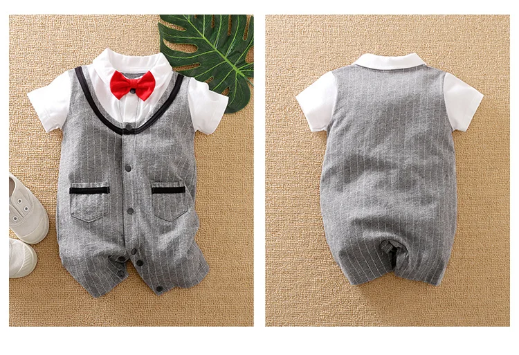 0-18 Baby Bodysuit Gentleman Style Handsome Formal Cotton Comfortable Soft Boys And Girls Summer Short Sleeved Newborn Clothes