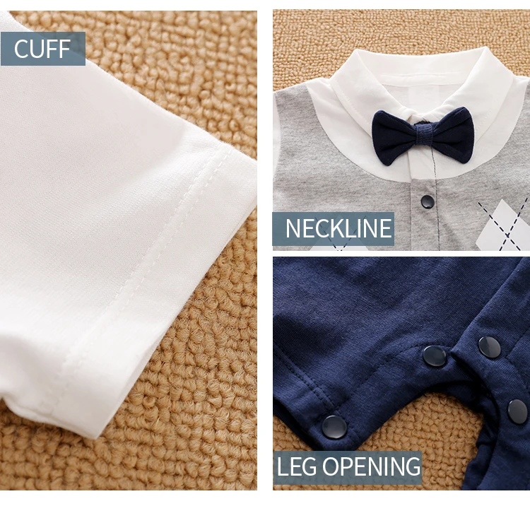 0-18 Baby Bodysuit Gentleman Style Handsome Formal Cotton Comfortable Soft Boys And Girls Summer Short Sleeved Newborn Clothes