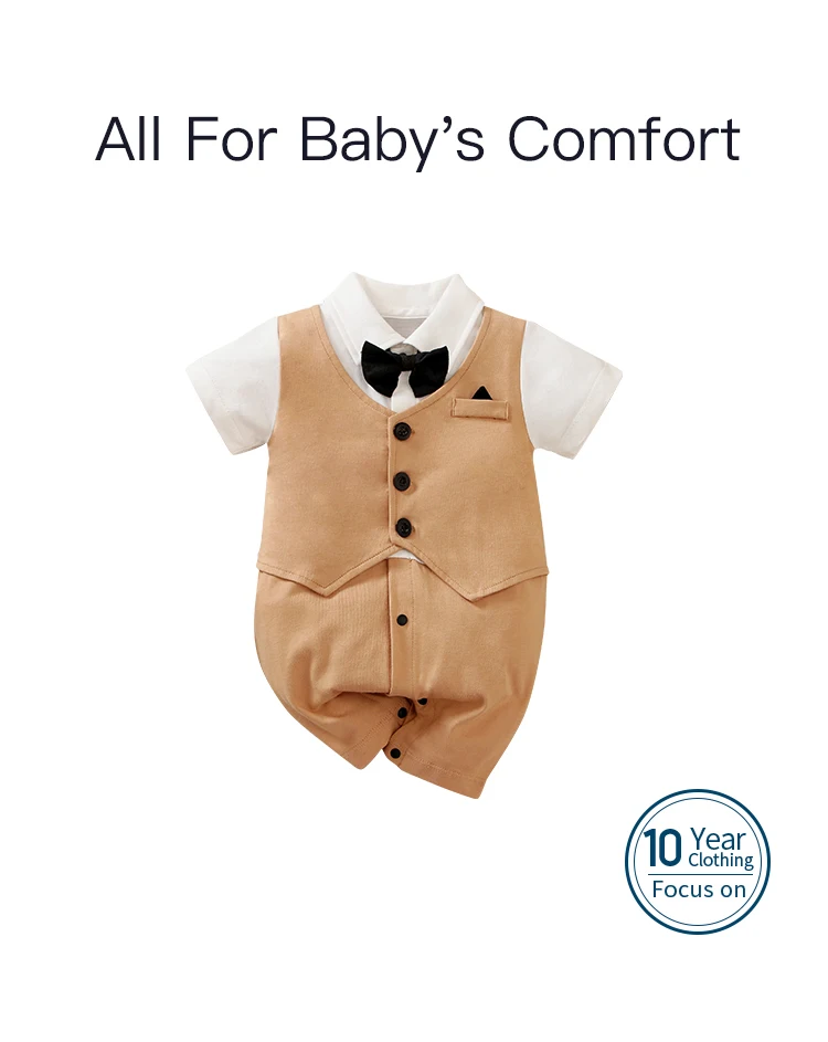 0-18 Baby Bodysuit Gentleman Style Handsome Formal Cotton Comfortable Soft Boys And Girls Summer Short Sleeved Newborn Clothes