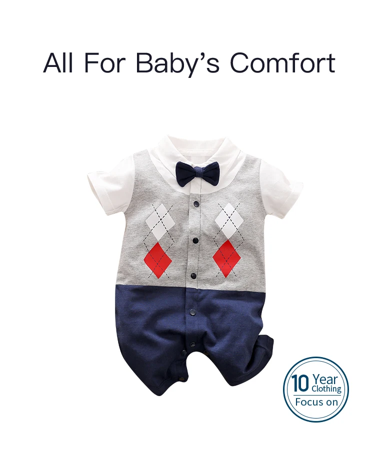 0-18 Baby Bodysuit Gentleman Style Handsome Formal Cotton Comfortable Soft Boys And Girls Summer Short Sleeved Newborn Clothes