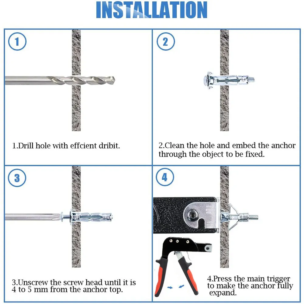 Hollow Drive Wall Anchor Screws Gun Heavy Duty Metal Tool Hollow Wall Anchors Gun Plasterboard Fixing Gun Cheville Molly Bolt