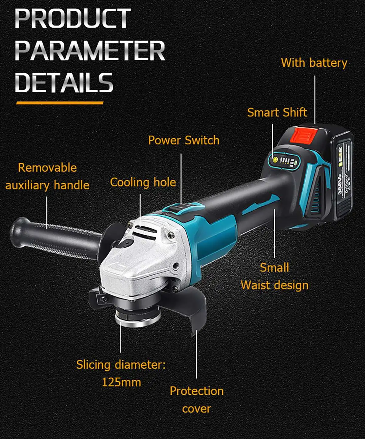 125mm M14 Brushless Electric Angle Grinder Grinding Machine Cordless Woodworking Polisher Power Tool For Makita 18V Battery