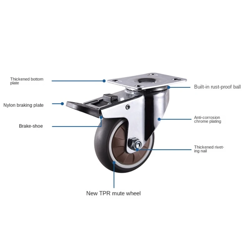 4PCS Furniture Caster 1/2 inches Soft Rubber Universal Wheel Swivel Caster Roller Wheel For Platform Trolley Accessory Furniture