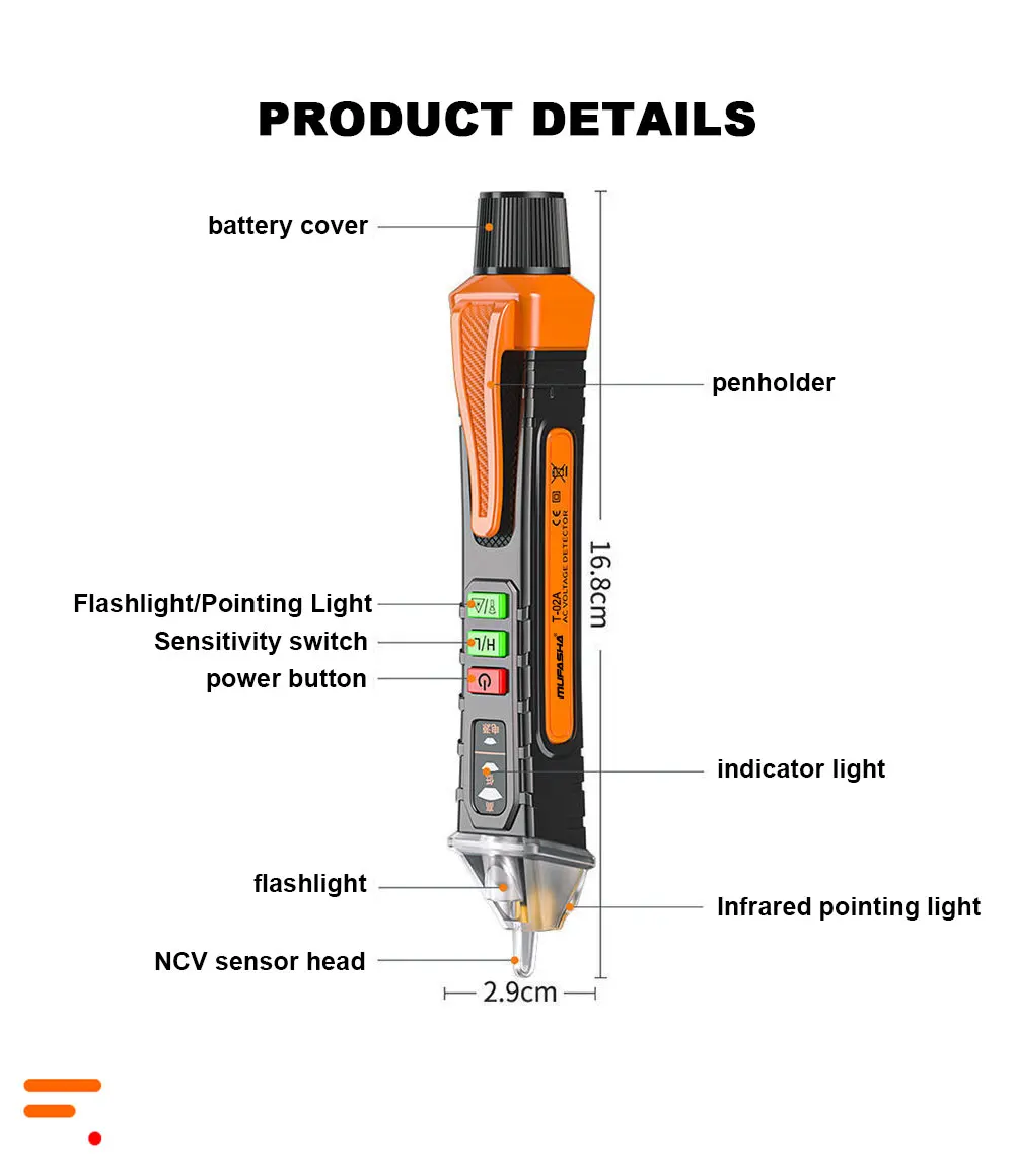 Non-Contact Voltage Detector Electrical Pen AC Voltage Tester Smart Breakpoint Finder 12-1000V