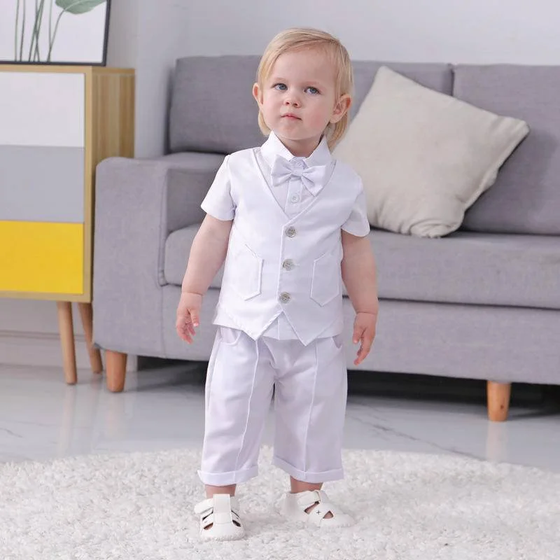 Baby Boy Baptismal Christening Formal Outfit Set Baptismal Attire for Infant Gentleman Boss Costume Newborn Photoshoot Outfit