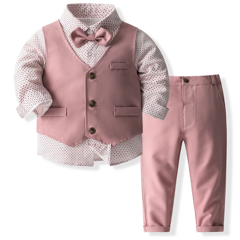 Boys Suits Gentleman Tuxedo Bow Tie Shirt Suit Vest Pants 4 Pcs Children Toddler Baby Clothes Gentleman Outfit Baptism Birthday