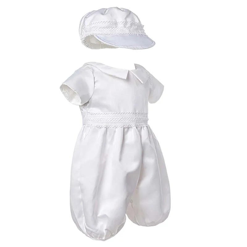 Baby Boys White Jumpsuit Infant Long Bow Tie Baptism Rompers+Cap Christening Outfits for Newborn Baby Formal Gentleman Clothes