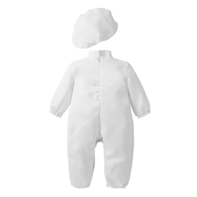 Baby Boys White Jumpsuit Infant Long Bow Tie Baptism Rompers+Cap Christening Outfits for Newborn Baby Formal Gentleman Clothes