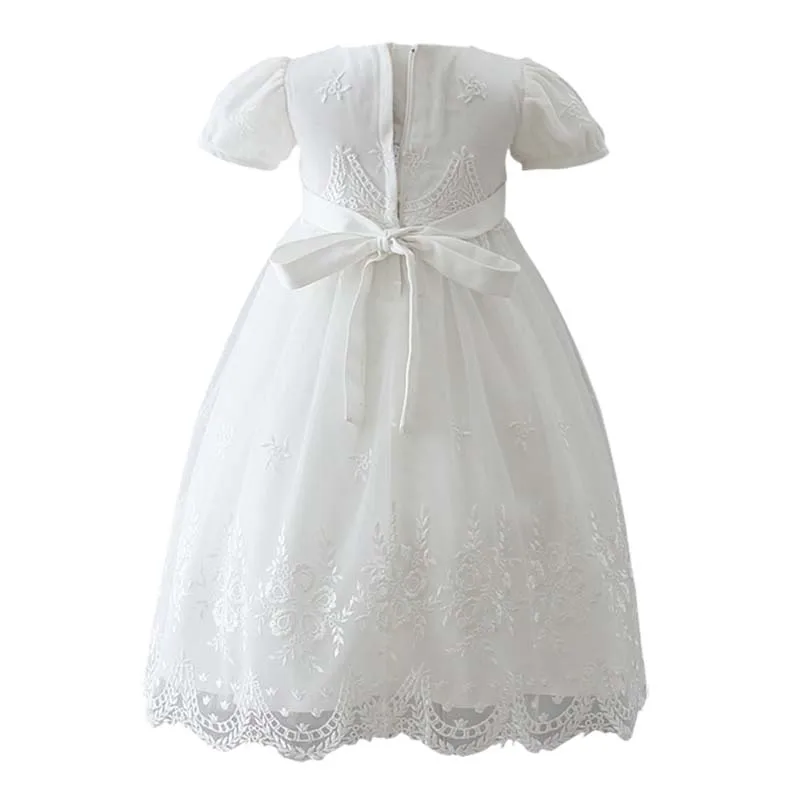 Baby Girl White Christening Dress Newborn Embroidery Puffy Vestido+Hat Princess Baptism Gown Flower Girl Wedding Dress for Baby