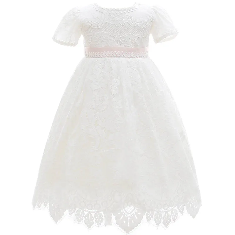 Baby Girl White Christening Dress Newborn Embroidery Puffy Vestido+Hat Princess Baptism Gown Flower Girl Wedding Dress for Baby