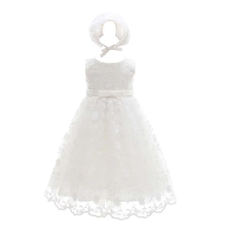 Baby Girl White Christening Dress Newborn Embroidery Puffy Vestido+Hat Princess Baptism Gown Flower Girl Wedding Dress for Baby