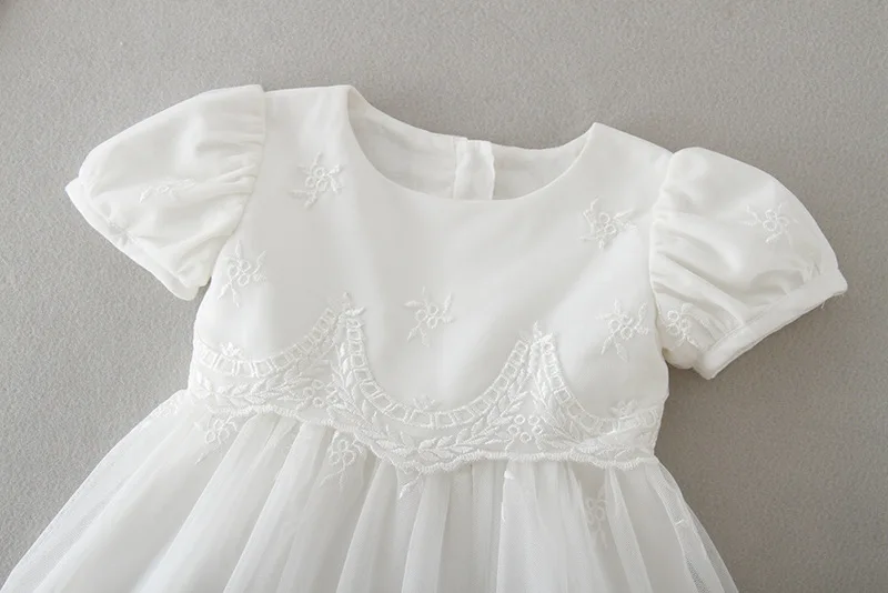 Baby Girl White Christening Dress Newborn Embroidery Puffy Vestido+Hat Princess Baptism Gown Flower Girl Wedding Dress for Baby