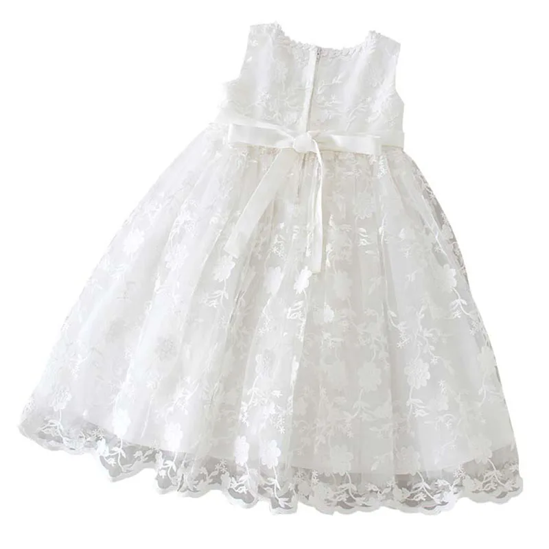 Baby Girl White Christening Dress Newborn Embroidery Puffy Vestido+Hat Princess Baptism Gown Flower Girl Wedding Dress for Baby