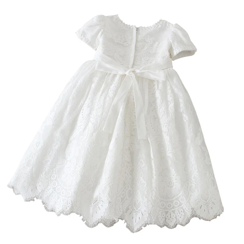 Baby Girl White Christening Dress Newborn Embroidery Puffy Vestido+Hat Princess Baptism Gown Flower Girl Wedding Dress for Baby