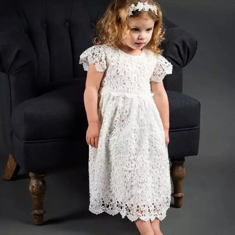 Baby Girl White Christening Dress Newborn Embroidery Puffy Vestido+Hat Princess Baptism Gown Flower Girl Wedding Dress for Baby