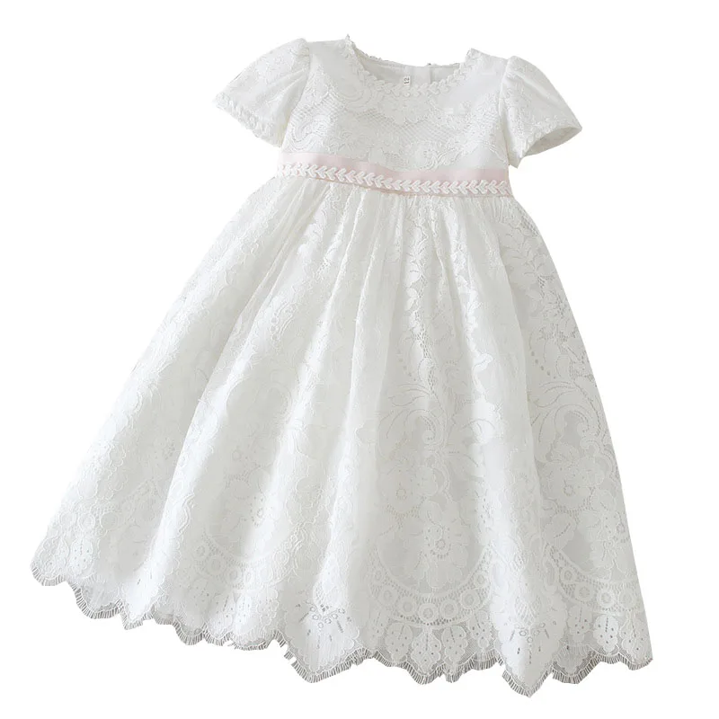 Baby Girl White Christening Dress Newborn Embroidery Puffy Vestido+Hat Princess Baptism Gown Flower Girl Wedding Dress for Baby