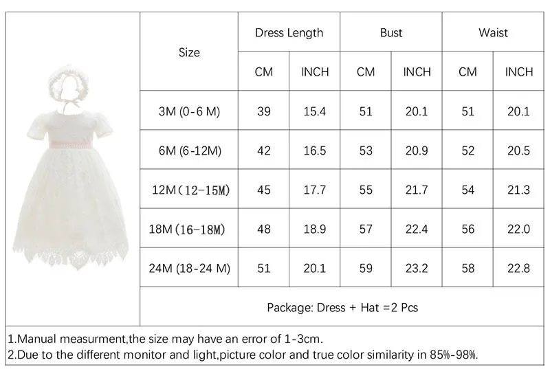 Baby Girl White Christening Dress Newborn Embroidery Puffy Vestido+Hat Princess Baptism Gown Flower Girl Wedding Dress for Baby