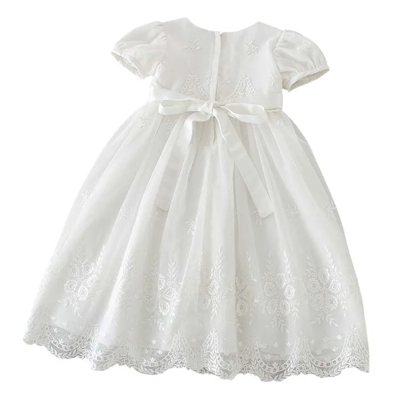 Baby Girl White Christening Dress Newborn Embroidery Puffy Vestido+Hat Princess Baptism Gown Flower Girl Wedding Dress for Baby