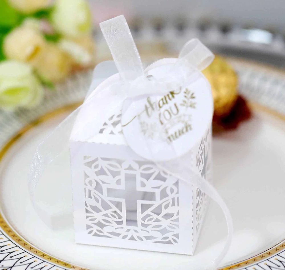 50/20/10sets Crossing Candy Dragee Boxes Angel Gift Box Baby Shower Baptism Birthday First Communion Christening Wedding Decor