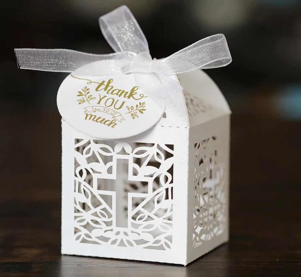 50/20/10sets Crossing Candy Dragee Boxes Angel Gift Box Baby Shower Baptism Birthday First Communion Christening Wedding Decor