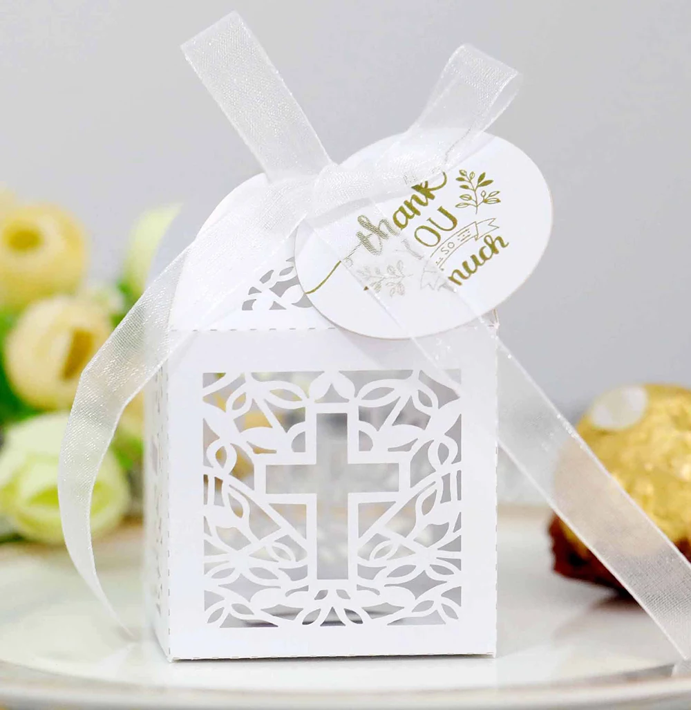 50/20/10sets Crossing Candy Dragee Boxes Angel Gift Box Baby Shower Baptism Birthday First Communion Christening Wedding Decor