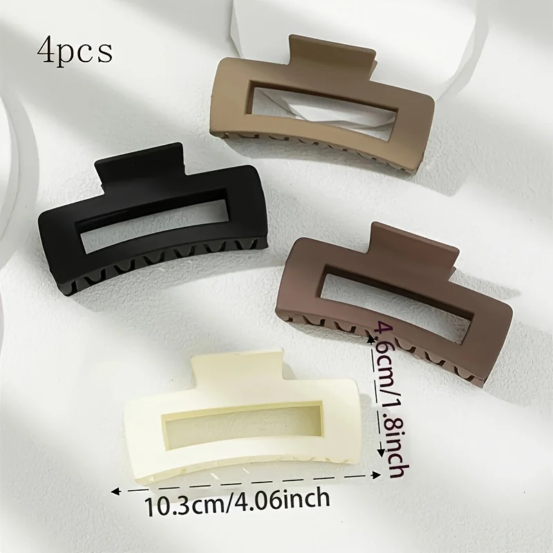 4pcs Elegant Solid Color Hollow Out Hair Claw Clips Large Rectangular Hair Grab Clips Non Slip Ponytail Holders For Women And Gi