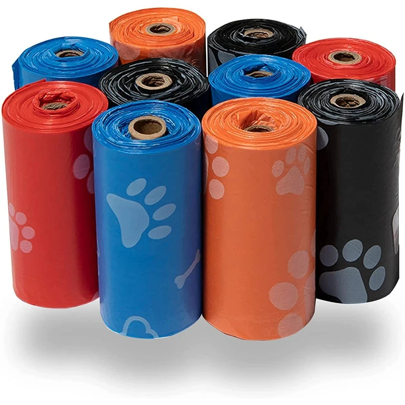 1200pcs Random Color Cartoon Paw Graphic Dog Poop Bags Pet Poop Bags Leak-Proof Dog Waste Bags For Pet Supplies