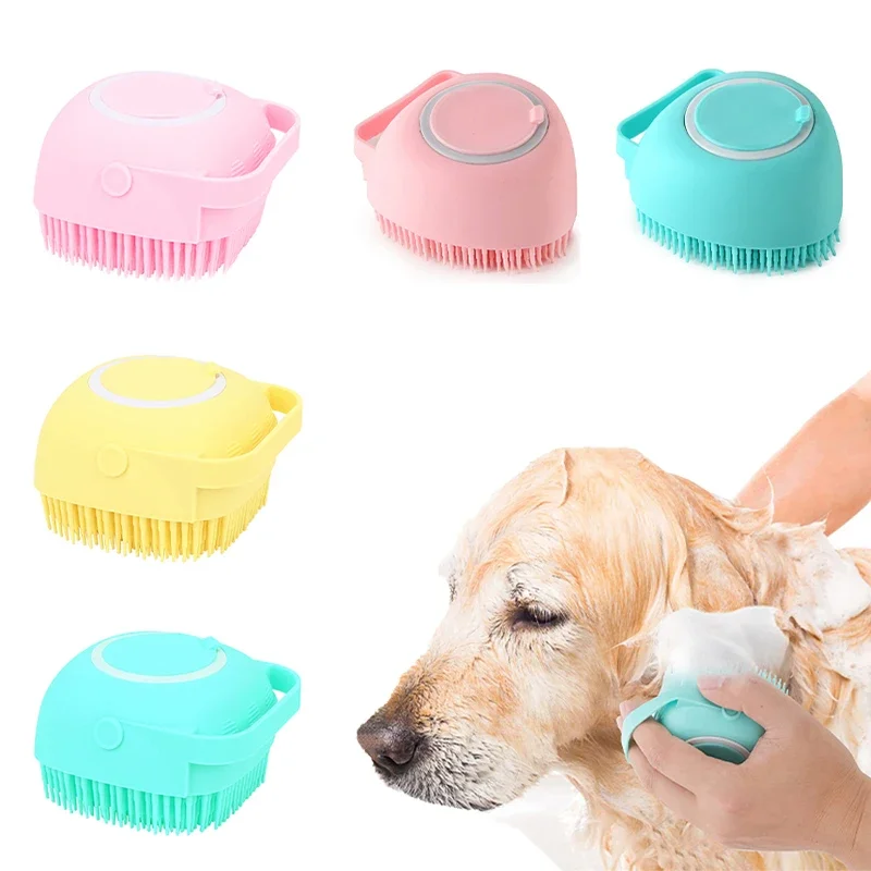 Silicone Dog Cat Shower Brush Pet Shampoo Dispenser Massager Bath Brush Bathroom Puppy Washing Grooming Brush Dog Accessories