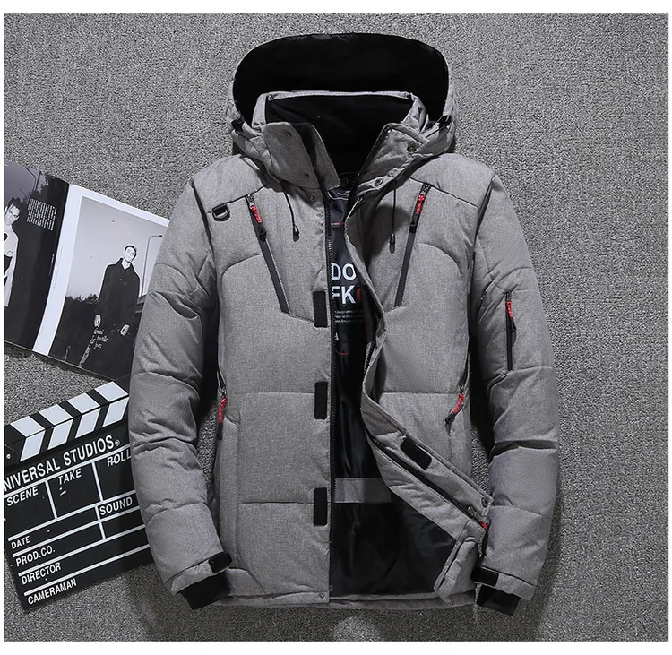 Mens White Duck Down Jacket Warm Hooded Thick Puffer Jacket Coat Male Casual High Quality Overcoat Thermal Winter Parka Men