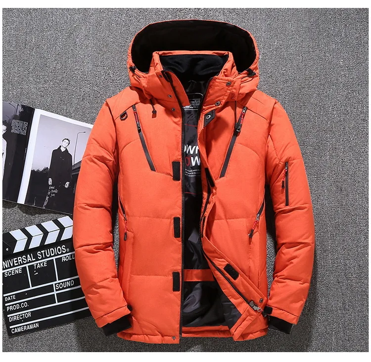 Mens White Duck Down Jacket Warm Hooded Thick Puffer Jacket Coat Male Casual High Quality Overcoat Thermal Winter Parka Men