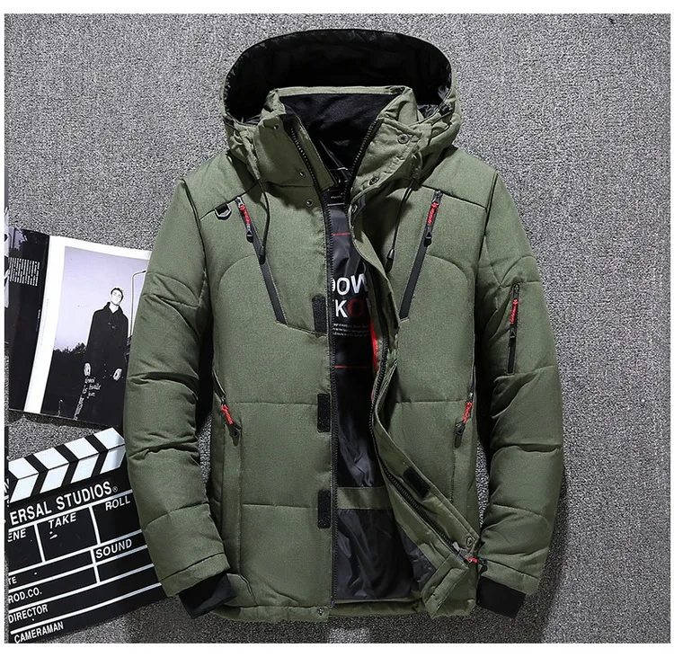 Mens White Duck Down Jacket Warm Hooded Thick Puffer Jacket Coat Male Casual High Quality Overcoat Thermal Winter Parka Men