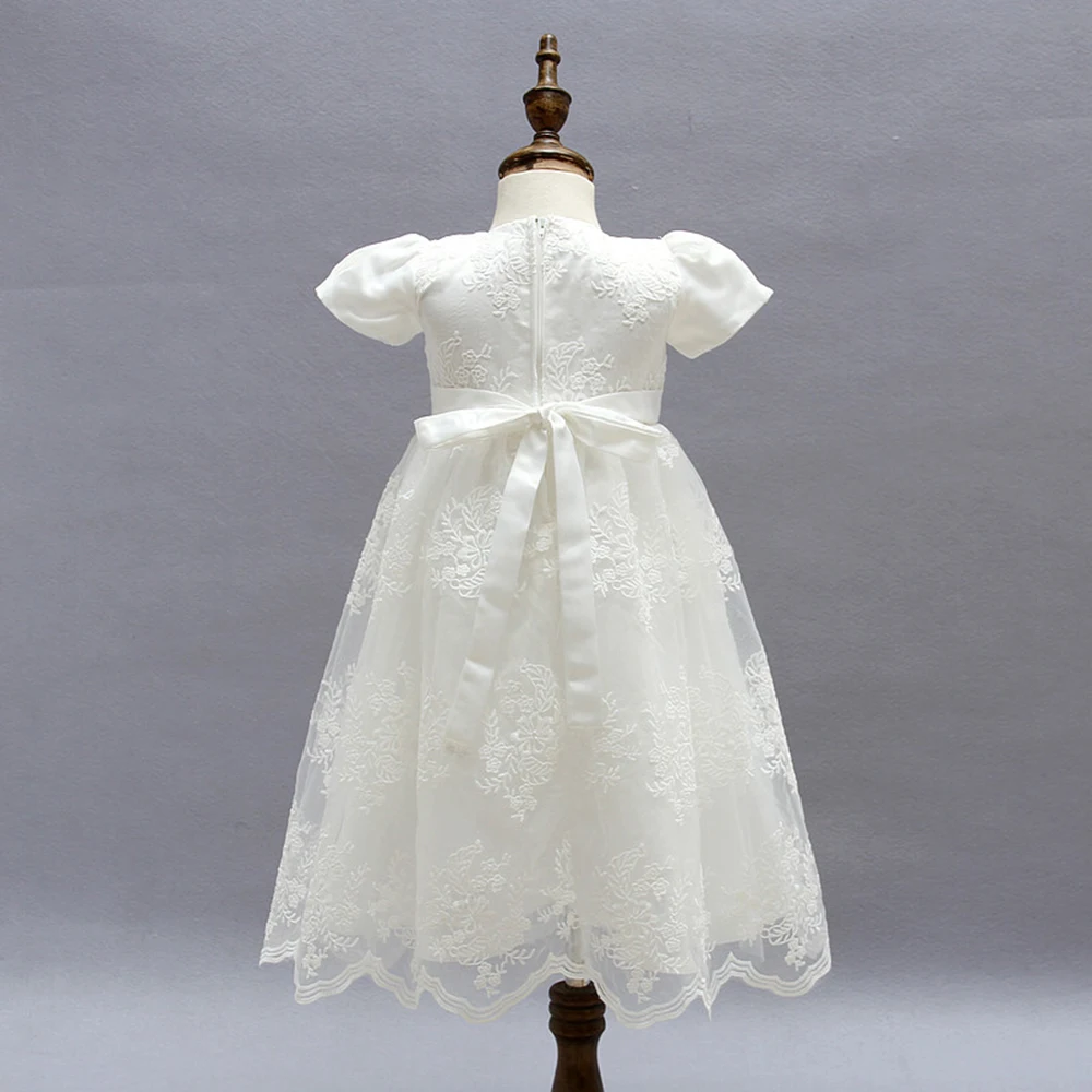 Hetiso White Infant Dress for Baptism Baby Girls Lace Dresses with hat Kids Clothes Christening Birthday Outfits 3-24 Month