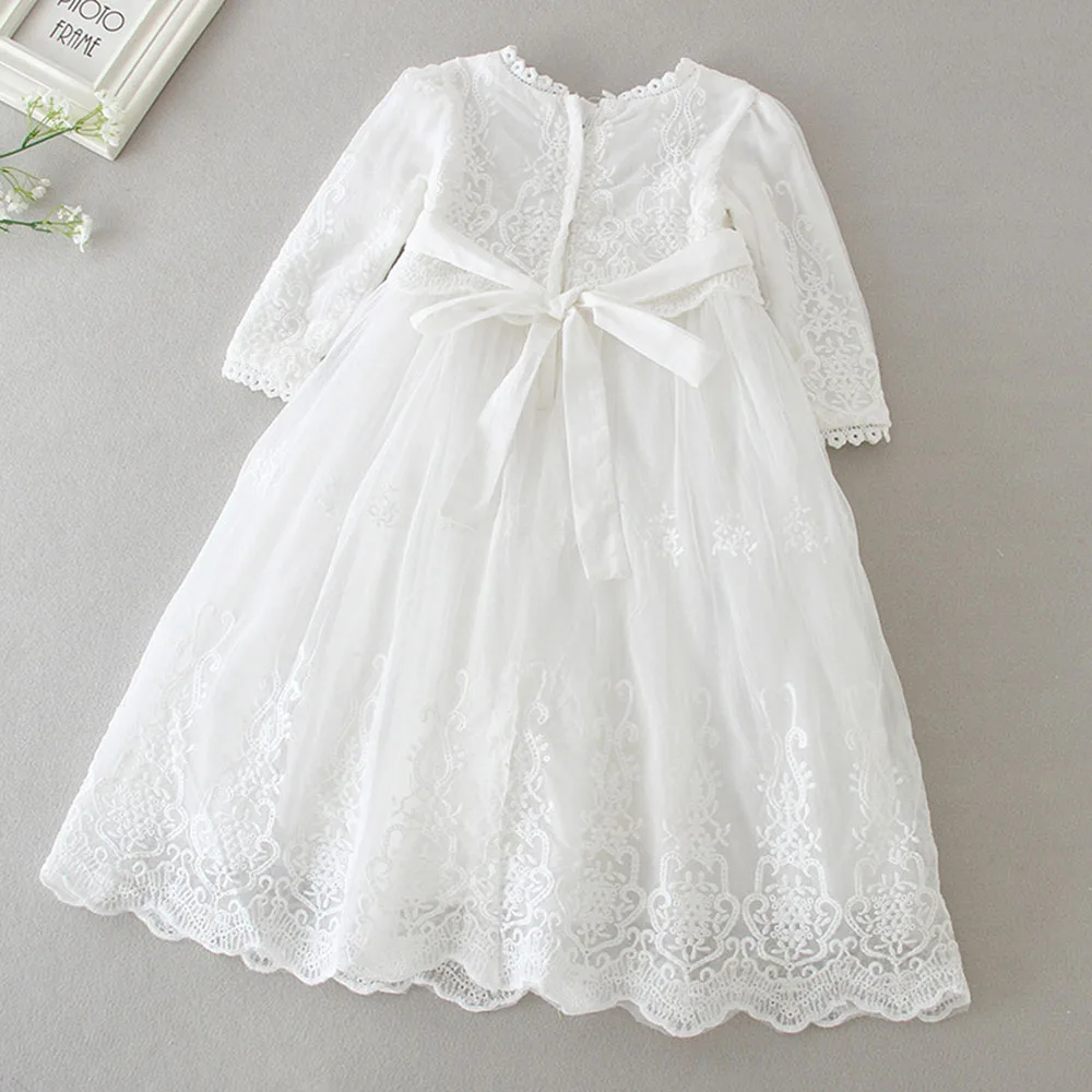 Hetiso White Infant Dress for Baptism Baby Girls Lace Dresses with hat Kids Clothes Christening Birthday Outfits 3-24 Month