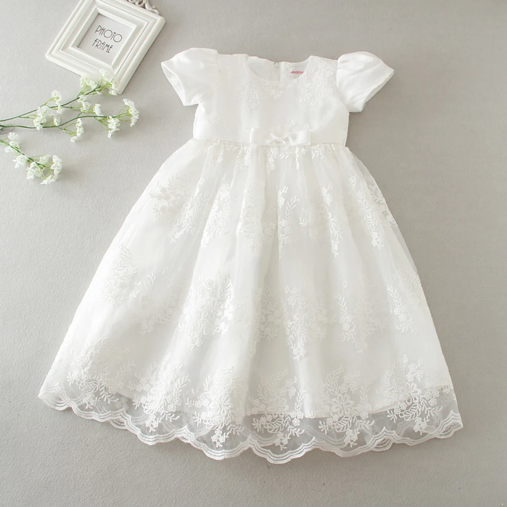 Hetiso White Infant Dress for Baptism Baby Girls Lace Dresses with hat Kids Clothes Christening Birthday Outfits 3-24 Month