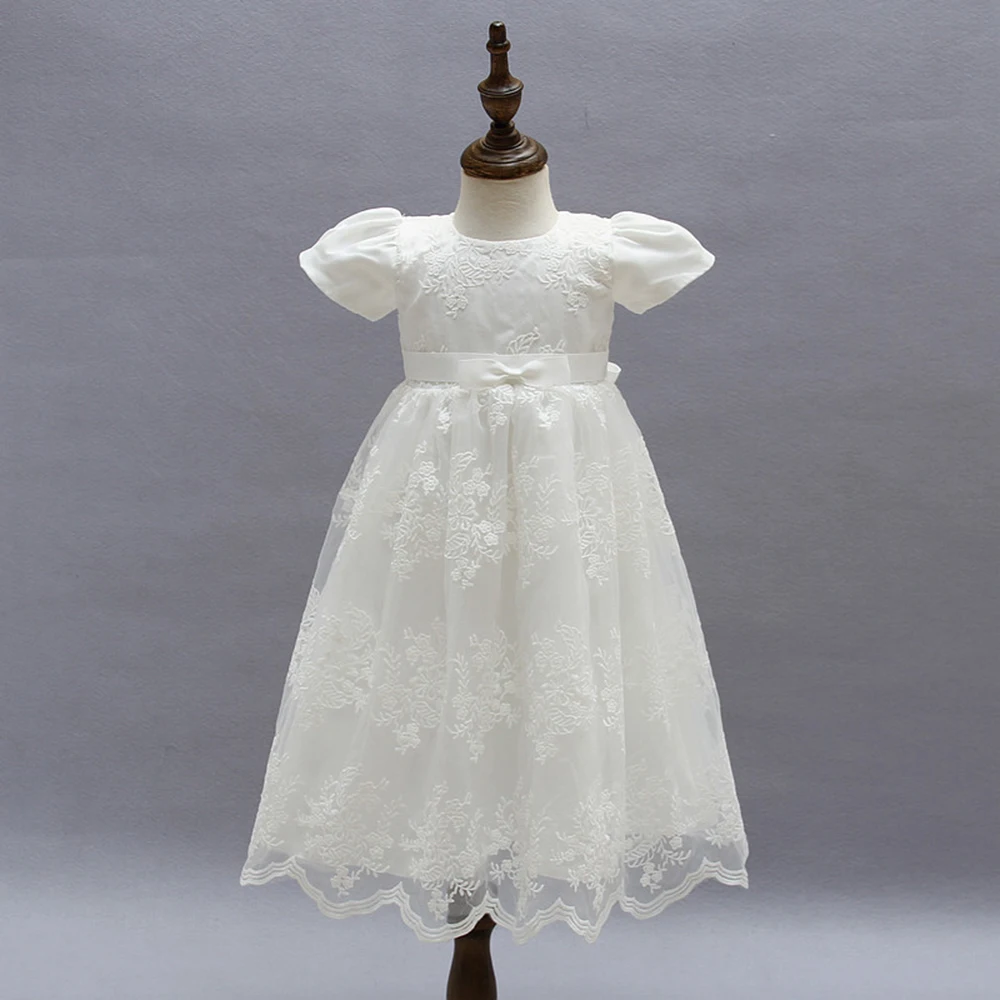 Hetiso White Infant Dress for Baptism Baby Girls Lace Dresses with hat Kids Clothes Christening Birthday Outfits 3-24 Month